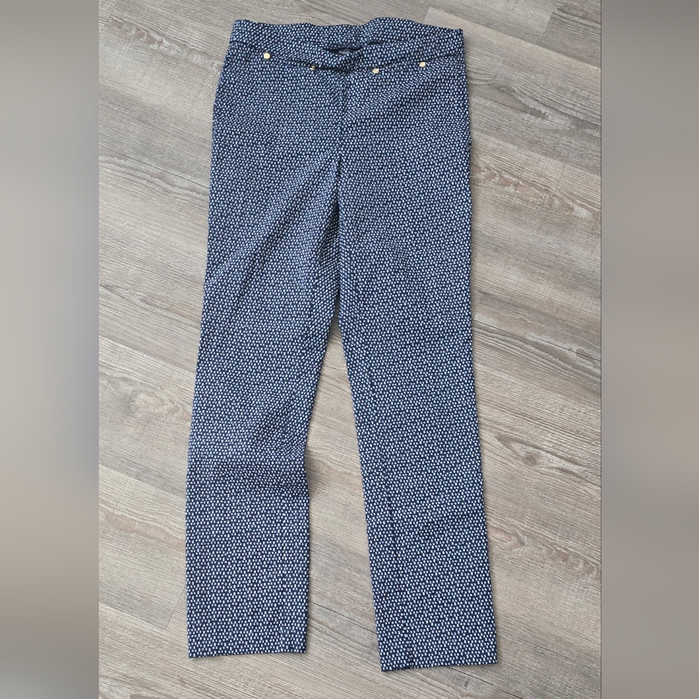 Raffaella navy blue and white straight leg stretchy pull on pants size 10